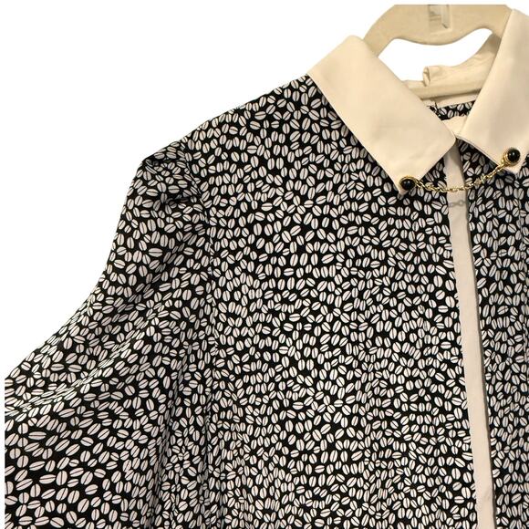 Vintage L Silky Secretary Midi Dress Pleated Puff Shoulder Sezane Collar Chain - Picture 12 of 16